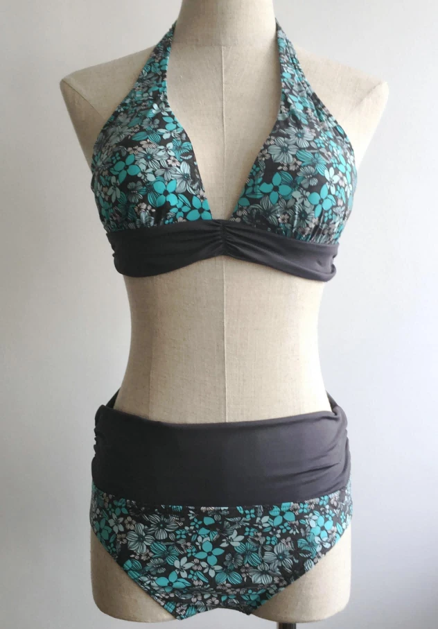 Kontrast midja Floral Halter Badkläder