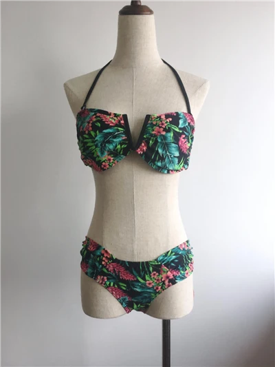 Bygel Leaf Blommig Halter Bikiniträkt
